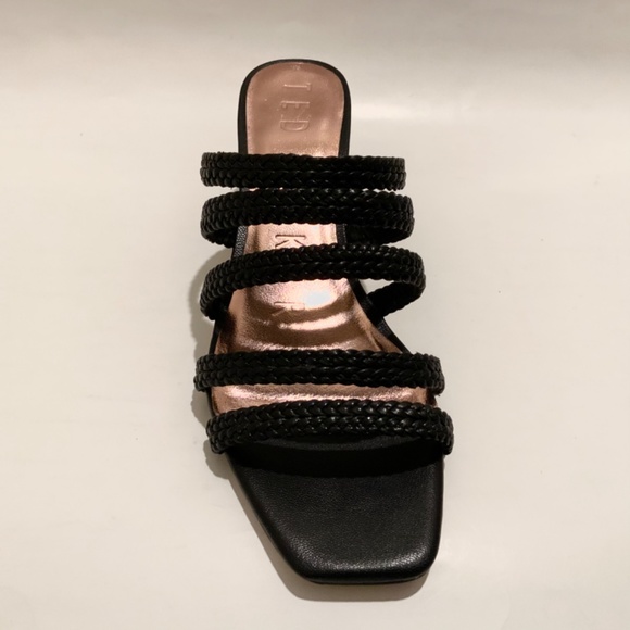 Ted Baker Emalia Gold Leather Slides Braided Straps Sandals Block Heel Mule Pump - Picture 6 of 9